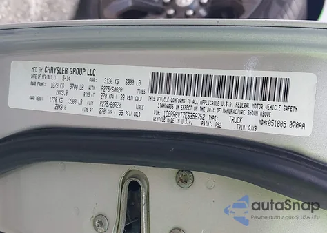 2014 Ram 1500 Laramie z USA, uszkodzony, nr VIN 1C6RR6VT7ES358752